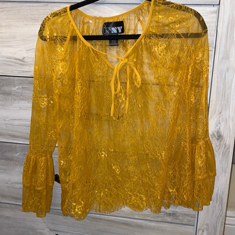 Yellow/orange blouse with ruffle sleeves